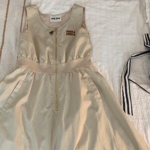 Miu Miu Gold Satin Dress with Front Zipper